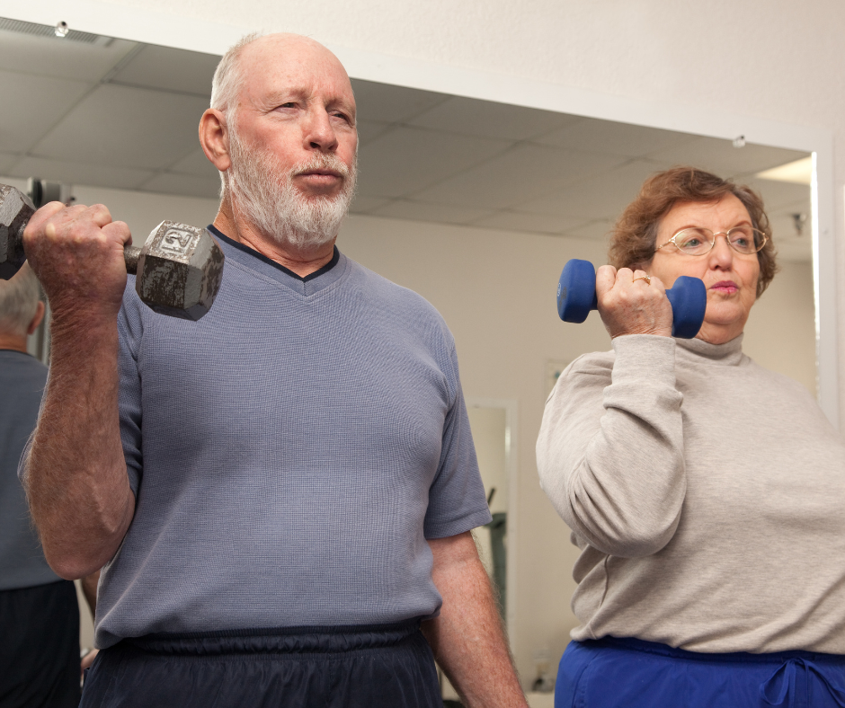Resistance training helps strengthen bones and muscles for the aging adult.